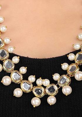 White Gold Tone Kundan Inspired Pearl Necklace
 2