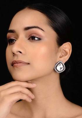 Silver Tone Polki Stud Earrings
 1