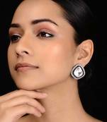 Silver Tone Polki Stud Earrings
