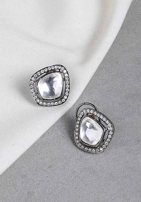 Silver Tone Polki Stud Earrings
 2