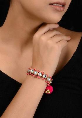 Pink Gold Tone Kundan Inspired Bracelet
 1