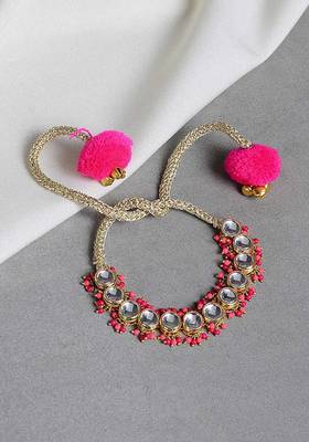 Pink Gold Tone Kundan Inspired Bracelet
 2