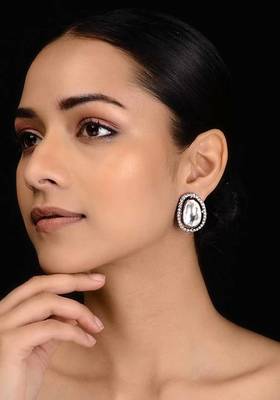Silver Tone Victorian Polki Stud Earrings
 1