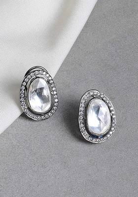 Silver Tone Victorian Polki Stud Earrings
 2