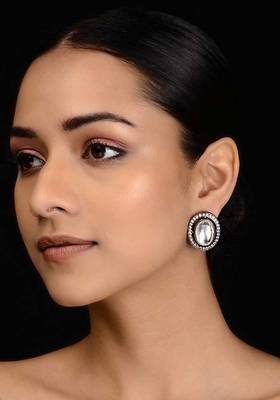 Silver Tone Victorian Polki Stud Earrings
 1