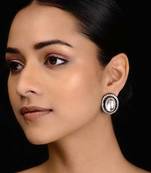 Silver Tone Victorian Polki Stud Earrings
