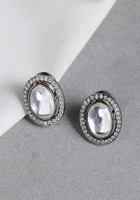 Silver Tone Victorian Polki Stud Earrings
 2