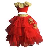 Red blouse ,Frill tissue three layered Lehenga ,indowestern,designer Lehenha choli  without chunni