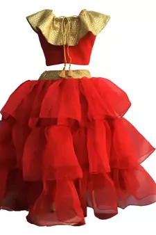 Red blouse ,Frill tissue three layered Lehenga ,indowestern,designer Lehenha choli  without chunni