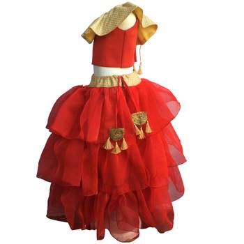 Red blouse ,Frill tissue three layered Lehenga ,indowestern,designer Lehenha choli  without chunni 3