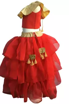 Red blouse ,Frill tissue three layered Lehenga ,indowestern,designer Lehenha choli  without chunni