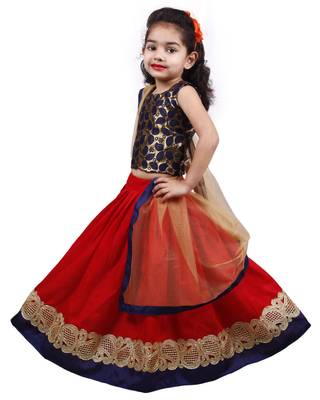 Red Lace Silk Stitched Lehenga 3