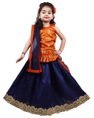 Navy-Blue Lace Silk Stitched Lehenga 1