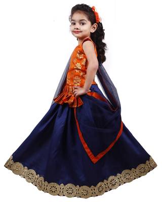 Navy-Blue Lace Silk Stitched Lehenga 2