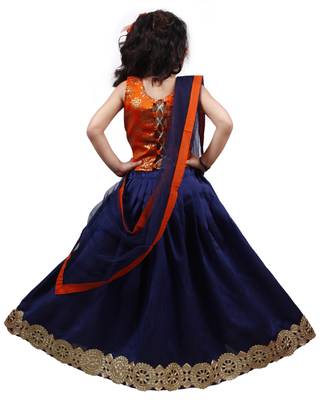 Navy-Blue Lace Silk Stitched Lehenga 3