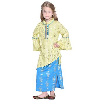 Yellow Printed Cotton Kids Skirts 1
