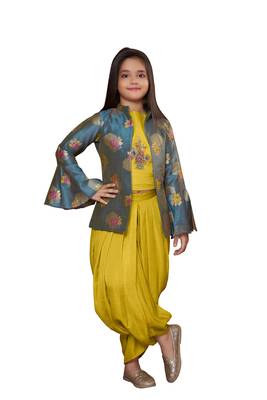 mustard embroidered Satin stitched kids salwar suits 2
