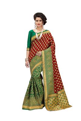 red woven banarasi silk saree with blouse 1