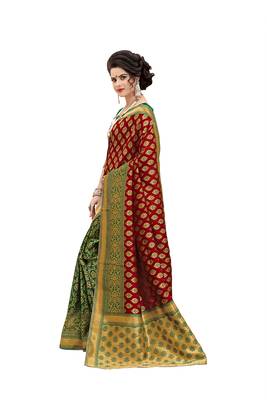 red woven banarasi silk saree with blouse 2