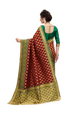 red woven banarasi silk saree with blouse 3
