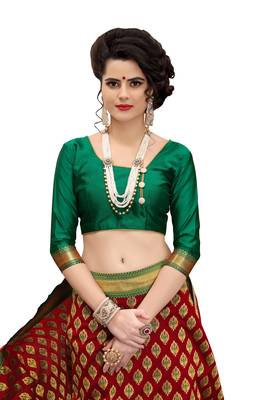 red woven banarasi silk saree with blouse 4
