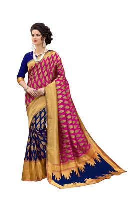 pink woven banarasi silk saree with blouse 1