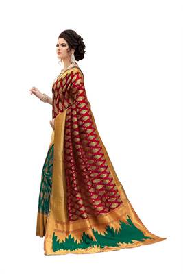red woven banarasi silk saree with blouse 2