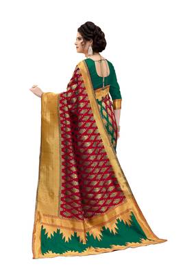 red woven banarasi silk saree with blouse 3