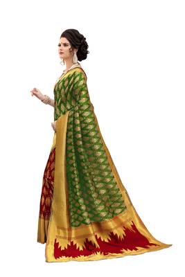 green woven banarasi silk saree with blouse 2
