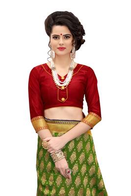 green woven banarasi silk saree with blouse 4