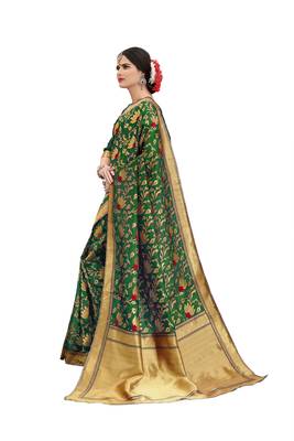 green woven banarasi silk saree with blouse 2