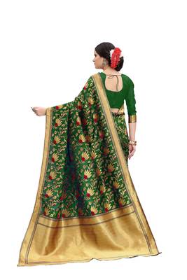 green woven banarasi silk saree with blouse 3
