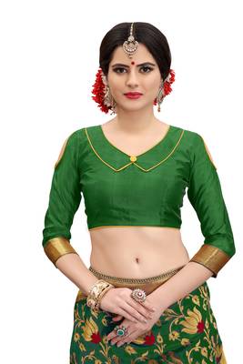 green woven banarasi silk saree with blouse 4