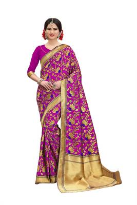 pink woven banarasi silk saree with blouse 1