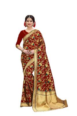 red woven banarasi silk saree with blouse 1