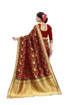 red woven banarasi silk saree with blouse 3