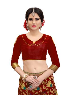 red woven banarasi silk saree with blouse 4