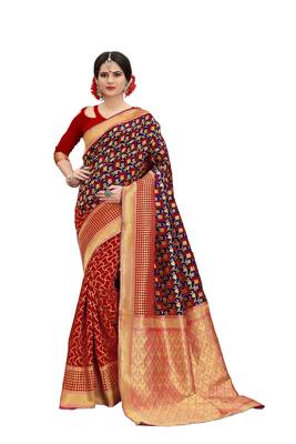 blue woven banarasi silk saree with blouse 1