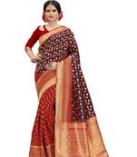 blue woven banarasi silk saree with blouse