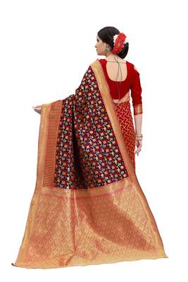 blue woven banarasi silk saree with blouse 3