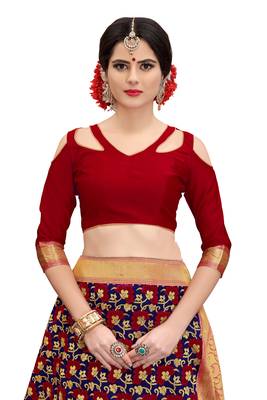 blue woven banarasi silk saree with blouse 4