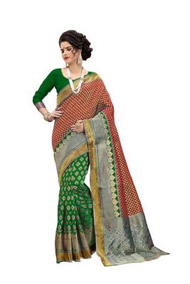 red woven banarasi silk saree with blouse 1