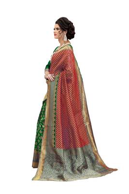 red woven banarasi silk saree with blouse 2