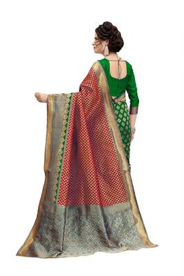 red woven banarasi silk saree with blouse 3