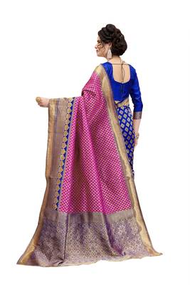 pink woven banarasi silk saree with blouse 3