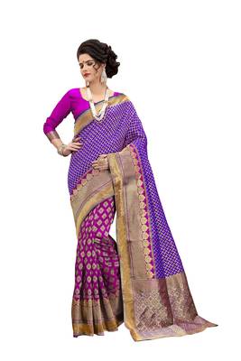 blue woven banarasi silk saree with blouse 1