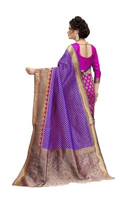 blue woven banarasi silk saree with blouse 3