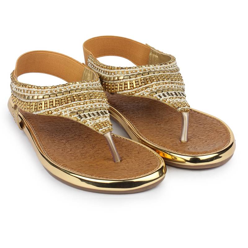 Do Bhai gold Flat Sandal For Women