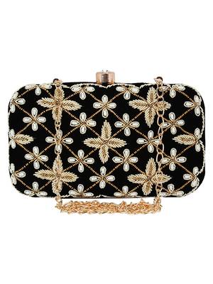 Ethnique Embroidered Party Clutch Black & Gold 1