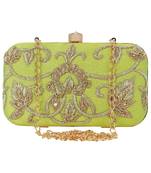 Ethnique Embroidered Party Clutch Parrot Green & Gold
